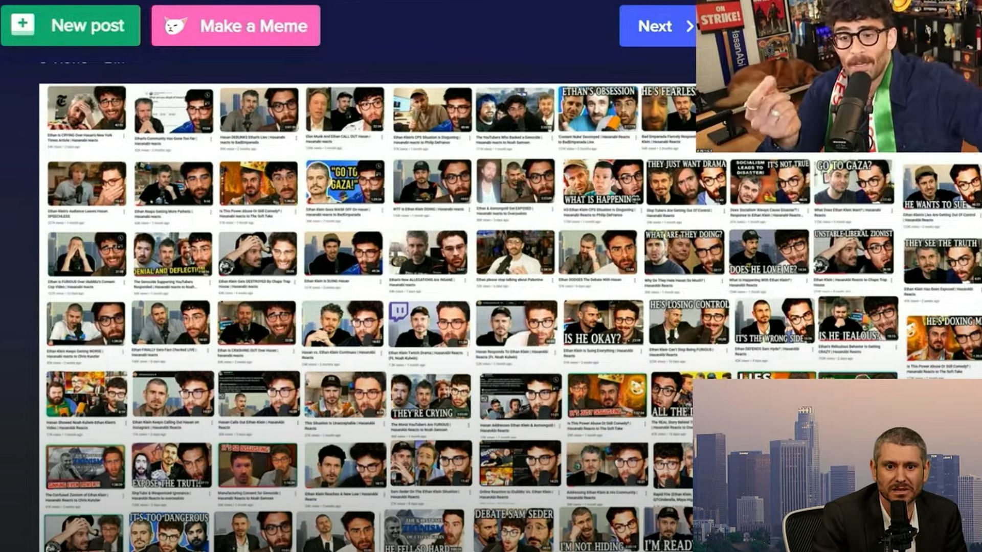 Ethan shows HasanAbi proof of the times a fan channel has posted about him (Image via H3H3 Podcast/YouTube)
